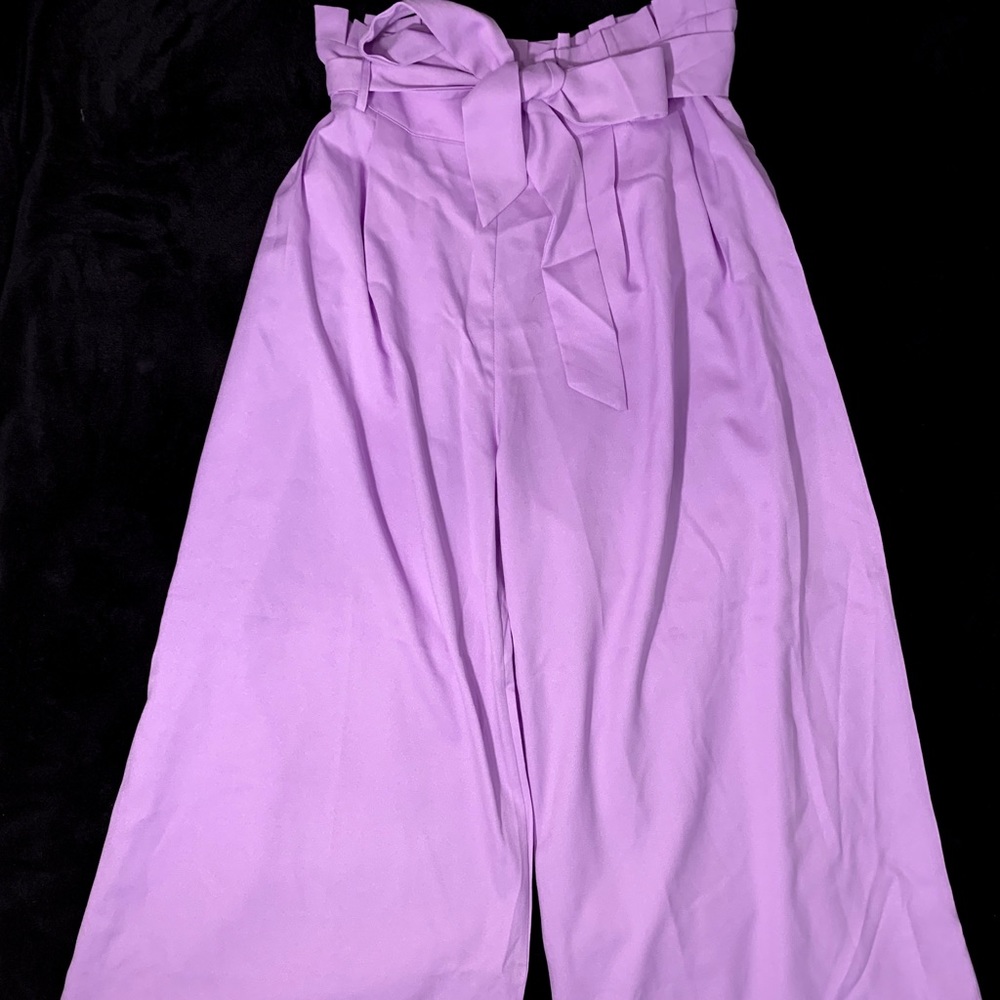 High waisted pleated lavender pants